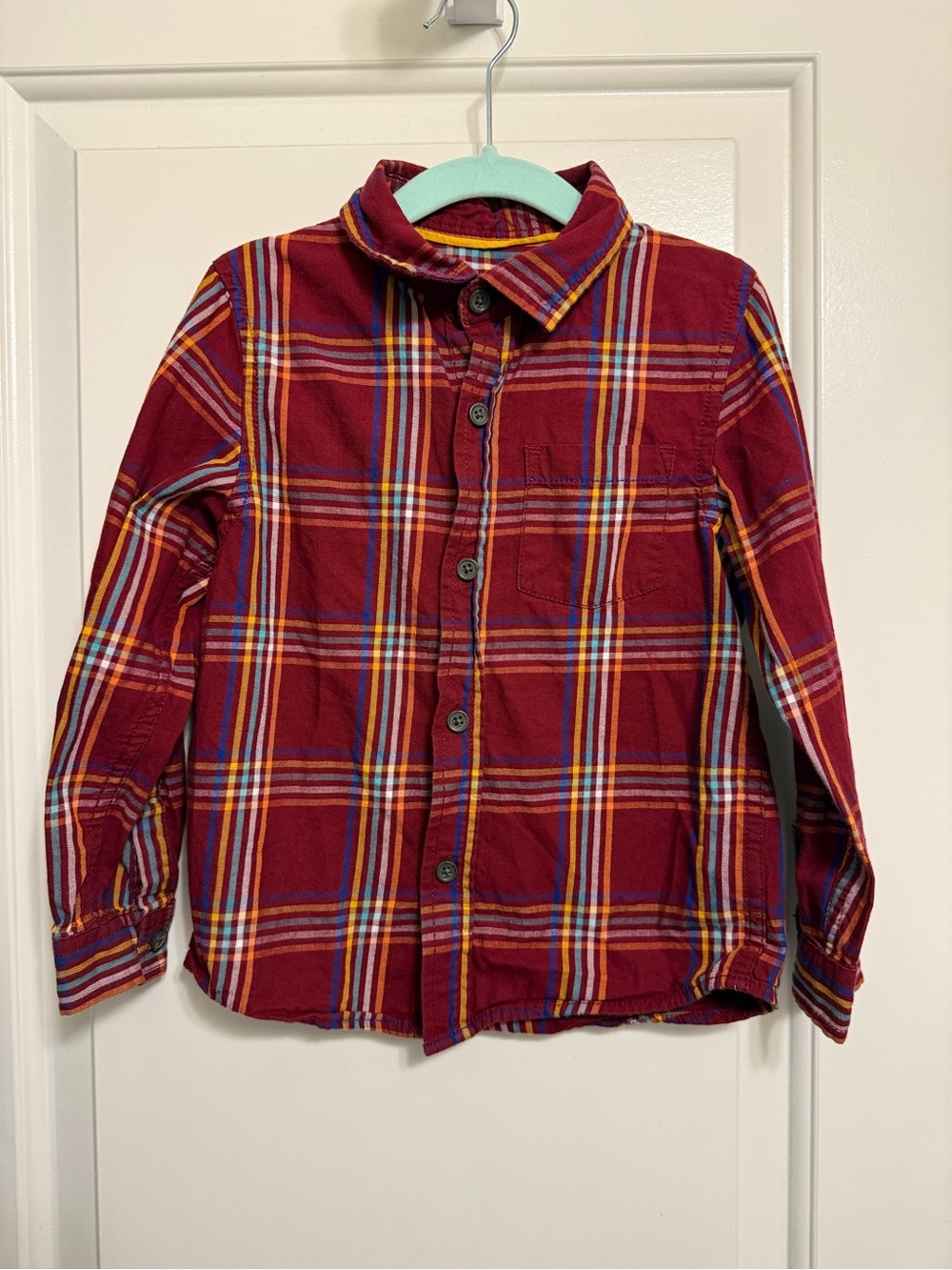 Cat & Jack Red Plaid Button-Down Shirt with Yellow & Blue Stripes
